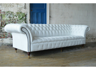 Klasyczna kanapa Chesterfield 4 miejsce do siedzenia Sofa Aksamit Skóra Design duży Biały
