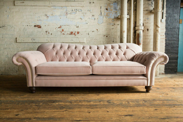 Klasyczna Kanapa Chesterfield 4 miejsce do siedzenia Sofa Aksamit Skóra Design Różowa 240cm