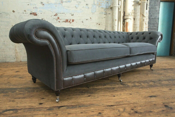 Klasyczna Kanapa Chesterfield 4 miejsce do siedzenia Sofa Aksamit Skóra Design Czarny Nowość