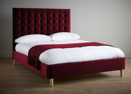 Czerwone Luksusowe Aksamit Włókienniczy Łóżko Double Design Chesterfield 180x200cm Nowość