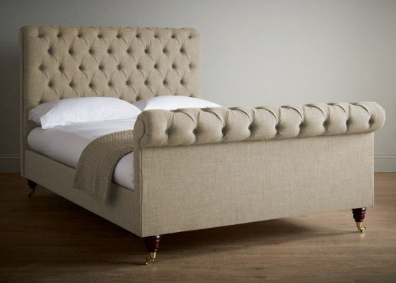 Łóżko Double Design Chesterfield Classic Beżowe Luksusowe Aksamit Włókienniczy Nowość