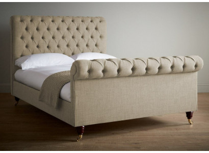 Łóżko Double Design Chesterfield Classic Beżowe Luksusowe Aksamit Włókienniczy Nowość
