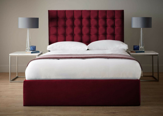 Czerwone Luksusowe Aksamit Włókienniczy Łóżko Double Design Chesterfield 160x200cm Nowość