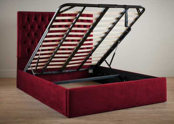 Czerwone Luksusowe Aksamit Włókienniczy Łóżko Double Design Chesterfield 160x200cm Nowość
