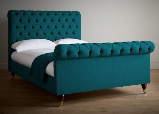 Turkusowe Chesterfield Podwójne łóżko designerskie łóżka tapicerowane Sypialnia