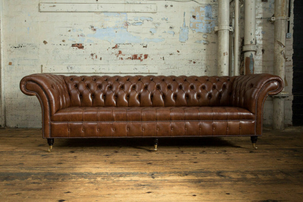 Chesterfield Brown Couch Sofa Podkładka 4 miejsce do siedzenia Kanapy Siedziba Ustawić Sofy 265cm