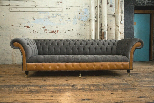 Szaro-brązowa designerska kanapa Chesterfield 4-miejsce siedzące na luksusowych kanapach