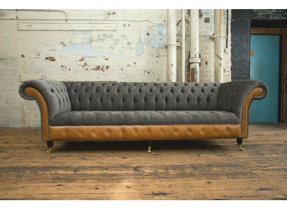 Szaro-brązowa designerska kanapa Chesterfield 4-miejsce siedzące na luksusowych kanapach