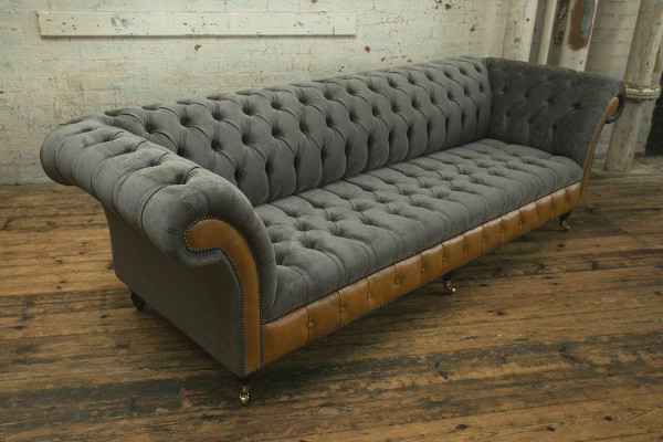 Szaro-brązowa designerska kanapa Chesterfield 4-miejsce siedzące na luksusowych kanapach