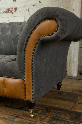 Szaro-brązowa designerska kanapa Chesterfield 4-miejsce siedzące na luksusowych kanapach