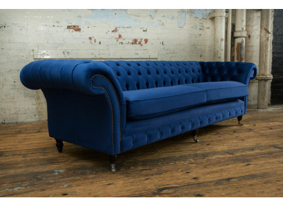 Klasyczna kanapa Chesterfield 4 miejsce do siedzenia Sofa Aksamit Skóra Blue Design Podkładka