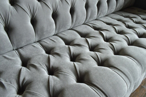 Klasyczna Sofa Chesterfield 4 miejsce do siedzenia Sofy Kanapy Skóra Szara Design Podkładka