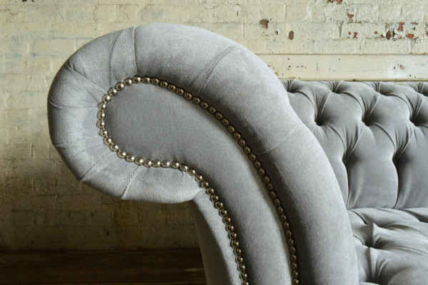 Klasyczna Sofa Chesterfield 4 miejsce do siedzenia Sofy Kanapy Skóra Szara Design Podkładka