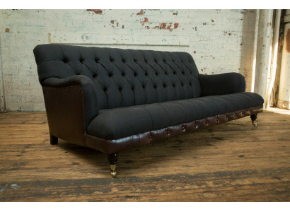 Klasyczna kanapa Chesterfield 3 miejsce do siedzenia Sofa Aksamit Skóra Blue Design Podkładka