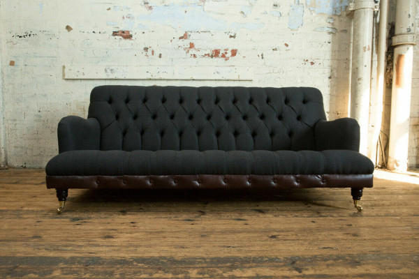 Klasyczna kanapa Chesterfield 3 miejsce do siedzenia Sofa Aksamit Skóra Blue Design Podkładka