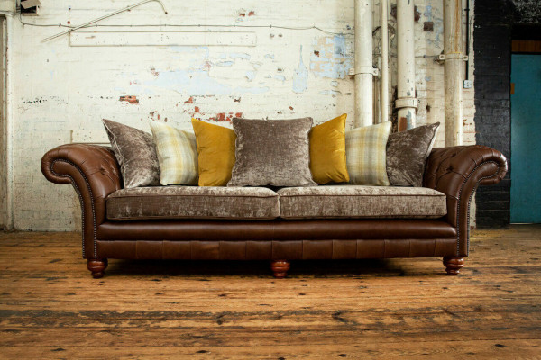 Klasyczna Sofa Chesterfield 4 miejsce do siedzenia Sofy Kanapy Skóra Brown Design Podkładka