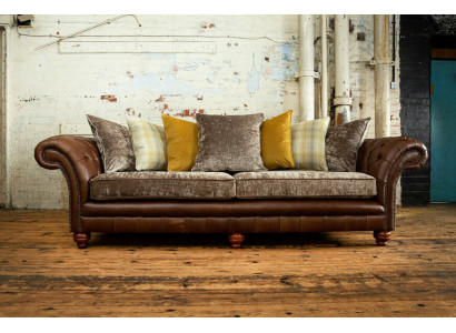 Klasyczna Sofa Chesterfield 4 miejsce do siedzenia Sofy Kanapy Skóra Brown Design Podkładka