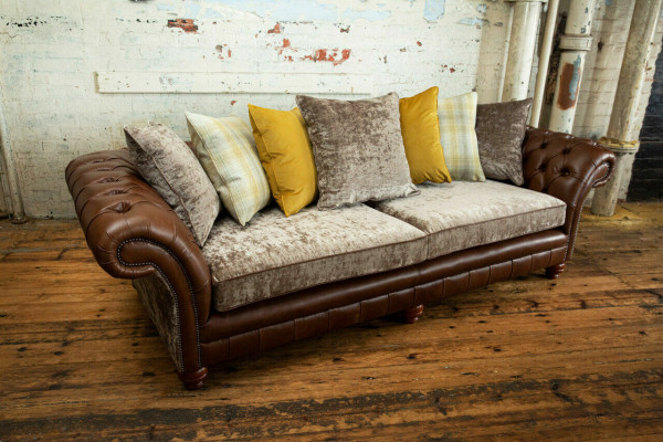 Klasyczna Sofa Chesterfield 4 miejsce do siedzenia Sofy Kanapy Skóra Brown Design Podkładka
