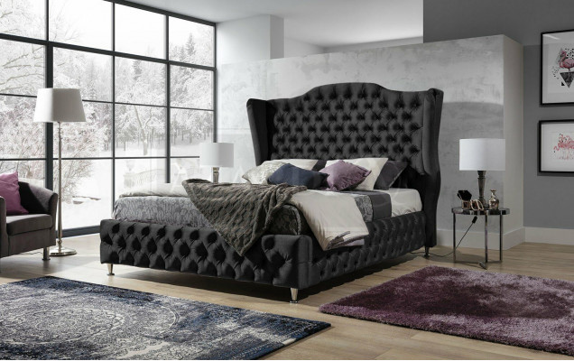 Czarne łóżko Chesterfield Podkładka Podwójne łóżko Luxury Sypialnia Design bed