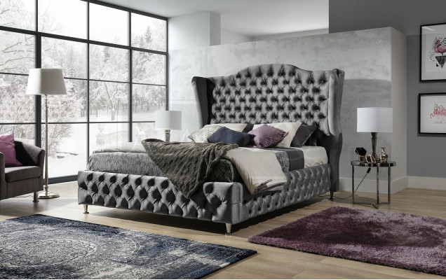 Czarne łóżko Chesterfield Podkładka Podwójne łóżko Luxury Sypialnia Design bed