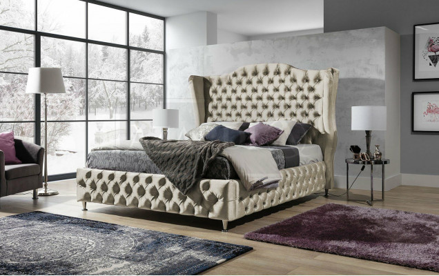 Czarne łóżko Chesterfield Podkładka Podwójne łóżko Luxury Sypialnia Design bed
