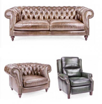Chesterfield 3+2+1 miejsce do siedzenia Zestaw sofowy Sofa Kanapa Podkładka Ustawić Sofa skórzana Nowa