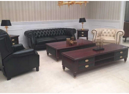 Chesterfield 3+2+1 miejsce do siedzenia Zestaw sofowy Sofa Kanapa Podkładka Ustawić Sofa skórzana Nowa