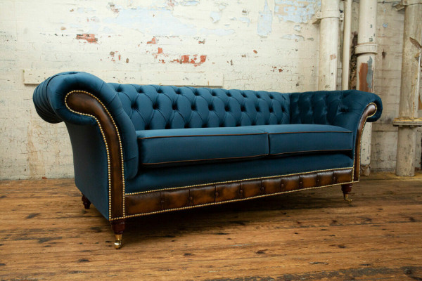 Sofa materiałowa Chesterfield niebieska Sofa Kanapa Siedziba Sofy Podkładka Włókienniczy Nowość