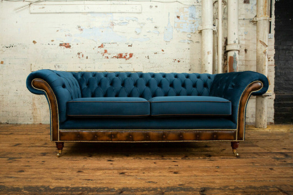 Sofa materiałowa Chesterfield niebieska Sofa Kanapa Siedziba Sofy Podkładka Włókienniczy Nowość