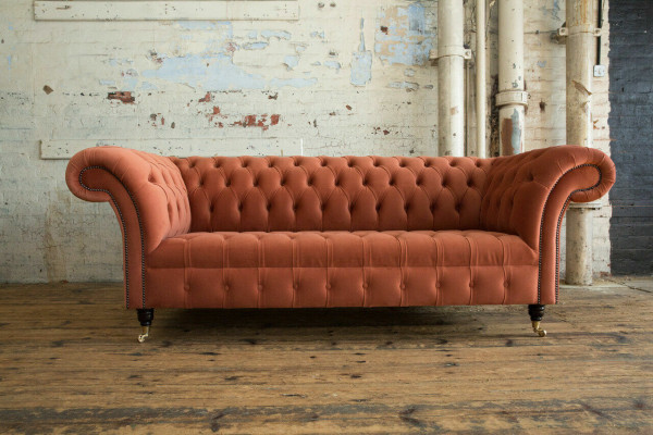 Luksusowa 3-miejsce do siedzenia Orange Chesterfield Designerska kanapa do salonu