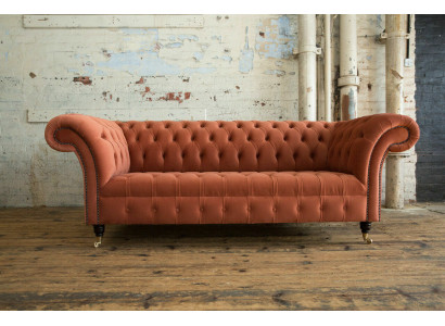 Luksusowa 3-miejsce do siedzenia Orange Chesterfield Designerska kanapa do salonu