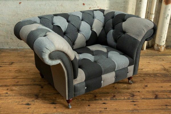 Szaro-niebieskie Chesterfield Fotel Luksusowe meble jednoosobowe Designerskie