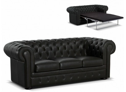 Czarna Skóra Designerska Sofa Chesterfield Stylowa 3-osobowa kanapa