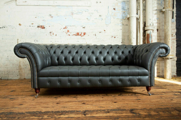 Szara designerska trzyosobowa kanapa Chesterfield Skóra