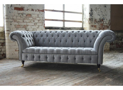 Stylowa szara sofa Chesterfield 3-miejsce do siedzenia, luksusowa sofa do salonu