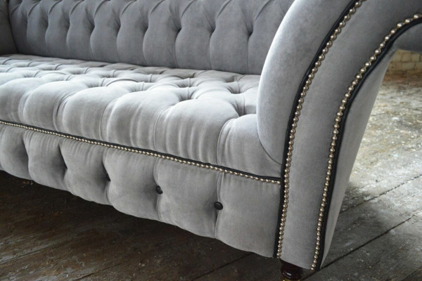 Stylowa szara sofa Chesterfield 3-miejsce do siedzenia, luksusowa sofa do salonu