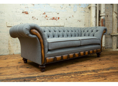 Szaro-brązowa designerska kanapa Chesterfield do salonu 3-miejsce siedzące Sofa