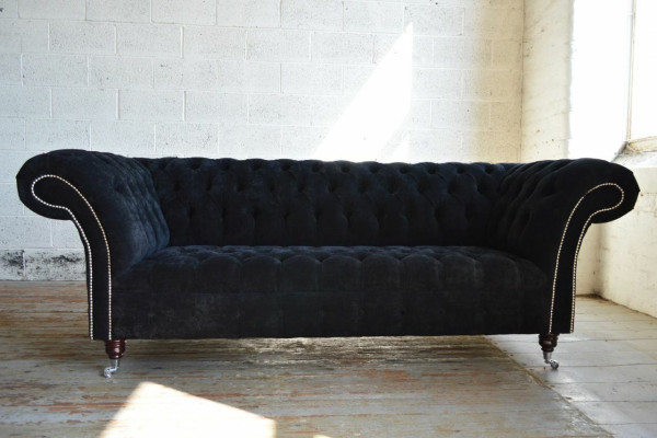 Czarna Chesterfield 3-miejsce do siedzenia, luksusowa sofa do salonu