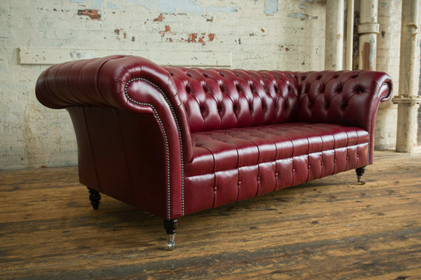 Czerwona trzyosobowa designerska 3-osobowa sofa Chesterfield, luksusowa kanapa