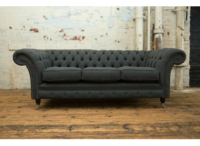Czarna Chesterfield Podkładka Sofa Designerska 3-miejsce siedzące Living Room Couch