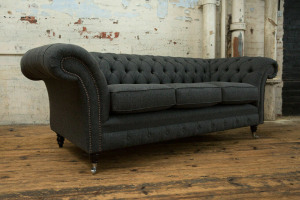 Czarna Chesterfield Podkładka Sofa Designerska 3-miejsce siedzące Living Room Couch