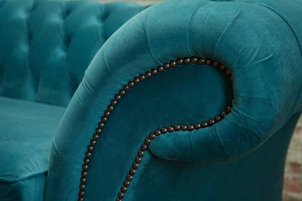 Turkusowa kanapa Chesterfield Designerska 3-miejsce siedzące Luksusowa Sofa do Salonu