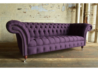 Nowoczesna 3-osobowa sofa Chesterfield w kolorze fioletowym do salonu