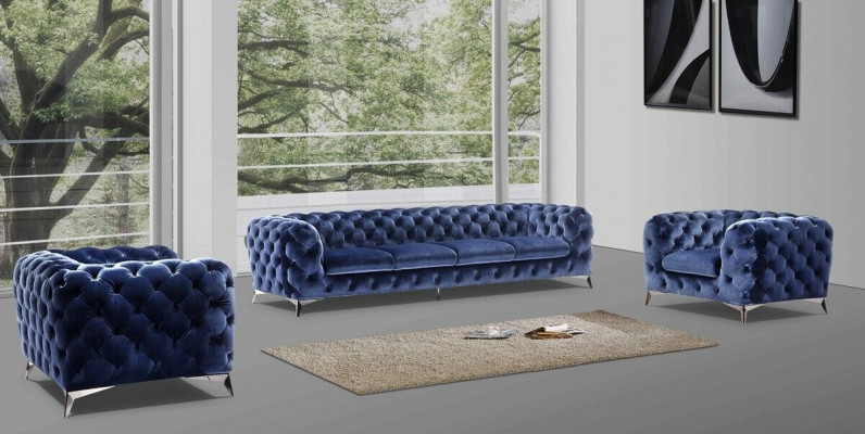 Blue Chesterfield Couch Podkładka Ustawić Włókienniczy 2+2 designerskie Meble