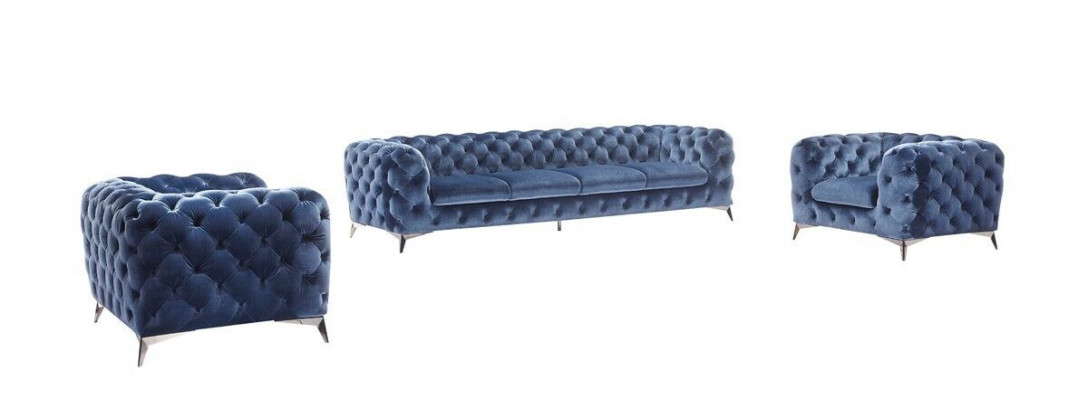 Blue Chesterfield Couch Podkładka Ustawić Włókienniczy 2+2 designerskie Meble
