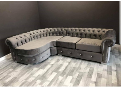 Szary Sofa do salonu Chesterfield Podkładka Siedziba Ustawić Narożnik Grupa
