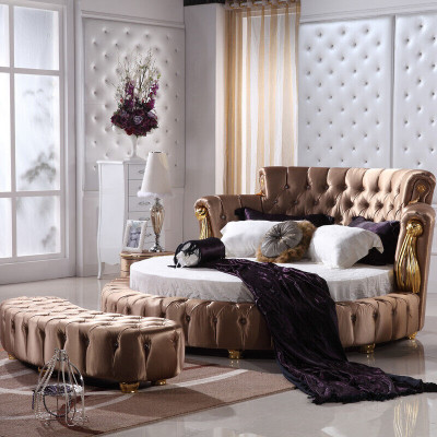 Okrągłe łóżko Chesterfield Designer Okrągłe łóżka Sypialnia Włókienniczy Skóra