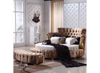 Okrągłe łóżko Chesterfield Designer Okrągłe łóżka Sypialnia Włókienniczy Skóra