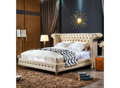 Classic Sypialnia Łóżko Beige Włókienniczy Skóra Podkładka Podwójne łóżko 180x200cm