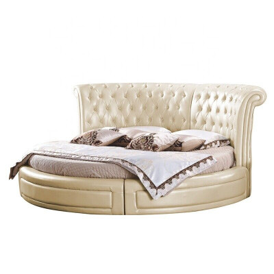 Okrągłe łóżko Chesterfield Designer Okrągły Sypialnia Włókienniczy Skóra Podkładka łóżko